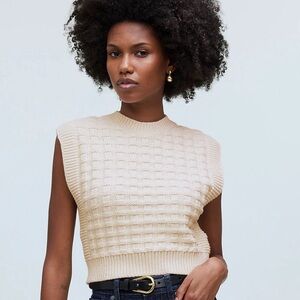 Madewell Cream Checkered-Stitch Wedge Sweater Vest Size XL